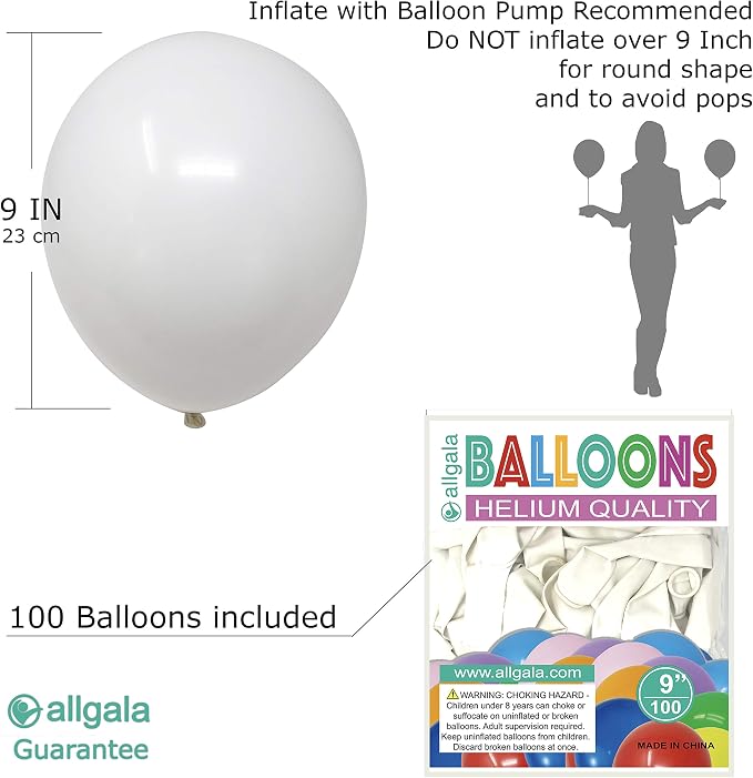 Allgala 100 Count 9 Inch Helium Grade Premium Latex Balloons - Image 2