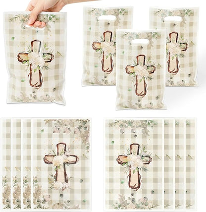 ANGOLIO 50Pcs White Floral God Bless Party Favor Bags Waterproof Baptism First by ANGOLIO