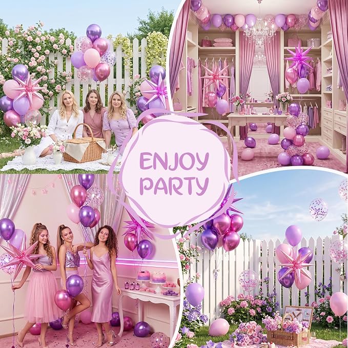 Pink and Purple Balloons, 12 Inch Pastel Pink Metallic Purple Latex Balloons - Image 6
