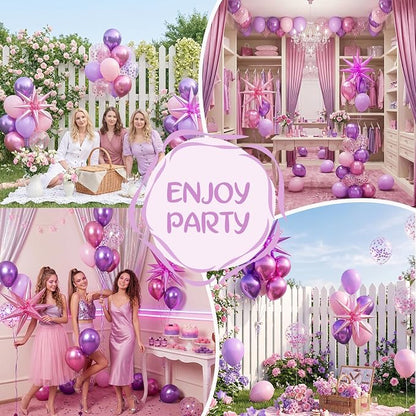 Pink and Purple Balloons, 12 Inch Pastel Pink Metallic Purple Latex Balloons - Image 6