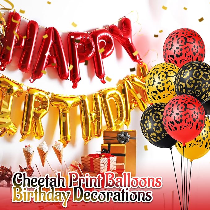 Gejoy 36 Pcs Cheetah Balloons Gold Black Red Leopard Print Balloons 12 Inch - Image 6