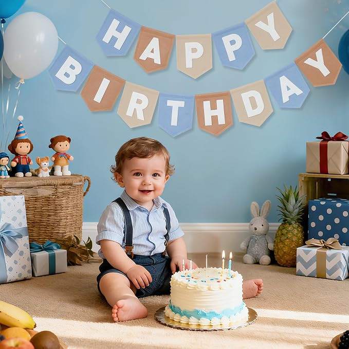 Felt Blue Khaki Happy Birthday Banner Birthday Decorations - Image 3