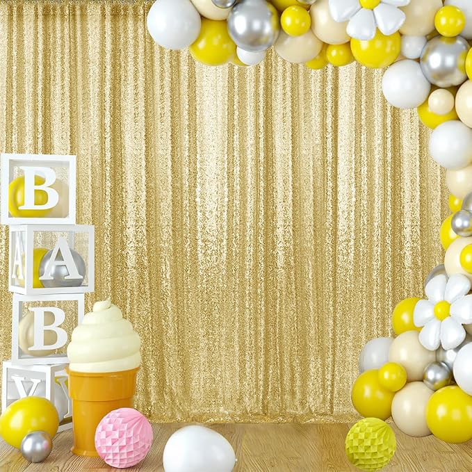 10×10FT Gold Sequin Backdrop Curtain, Photography Backdrop Glitter Curtains - Image 4