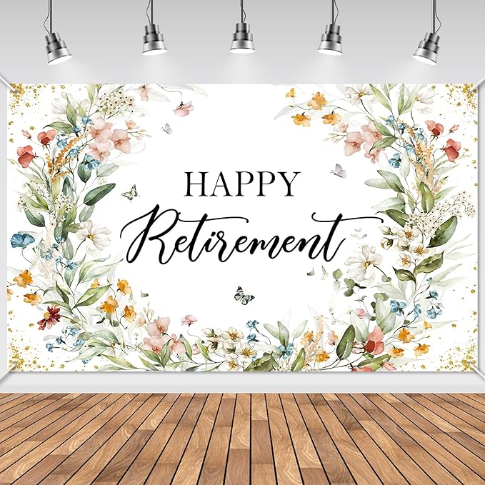 Avezano Happy Retirement Banner Wildflower Themed Happy Retirement Party by AVEZANO