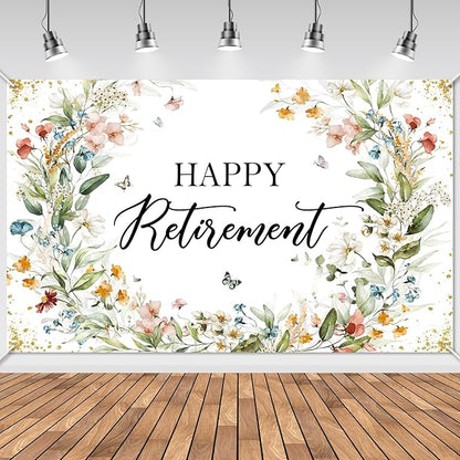 Avezano Happy Retirement Banner Wildflower Themed Happy Retirement Party by AVEZANO