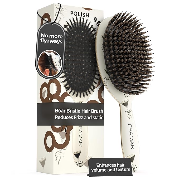 FRAMAR Soft Boar Bristle Hair Brush For Women – Boars Hair Brush For Women, Boar Brush For Fine Hair, Hairbrush For Fine Hair, Soft Bristle Brush For Slick Back, Volume and Shine - Espresso Martini