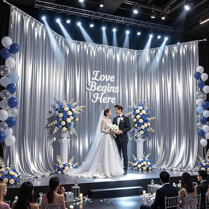 30x10ft Silver Glitter Backdrop Curtain - Image 2