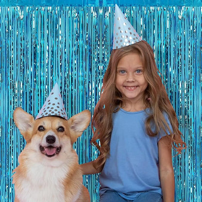 5 Pack Blue Fringe Backdrop 3.2ft x 8.2ft Teal Blue Foil Fringe Curtains Party - Image 5