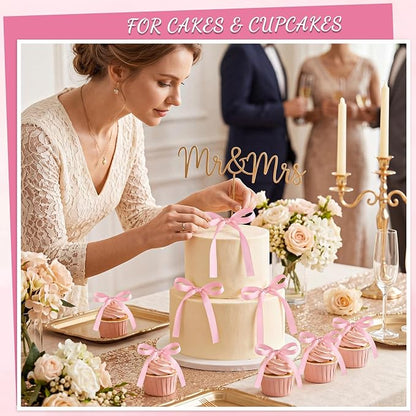 Pink Bows for Cake Ribbon Bow Cake Topper Pink Bow Cupcake Toppers | 30 PCS Bow - Image 3