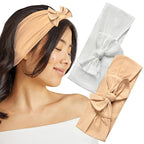 Kitsch Wide Headbands for Women - Fashion Sports Headband for Workout, Yoga, Gym, Running | Stretchy & Adjustable Bow Head Bands for Women’s Hair | Ideal Gifts for Women - White and Sand, 2pcs