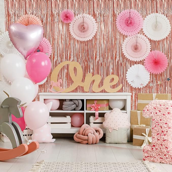 Crosize 4 Pack Rose Gold Party Streamers Backdrop, 3.3 x 9.9 ft | Tinsel Foil - Image 6