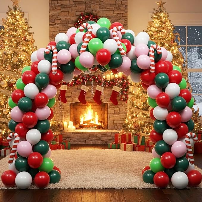 Christmas Balloons, Retro Green and Pink White Xmas Party Balloon - Image 6