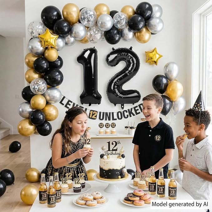Black Number 12 Balloon 40 Inch, Foil Numeral - Image 3