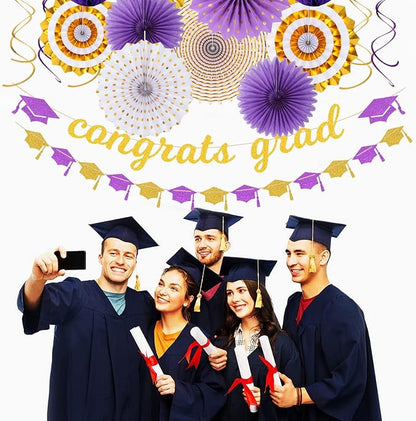 Purple-White Gold Party-Decorations Graduation Banner-Streamers - Image 4