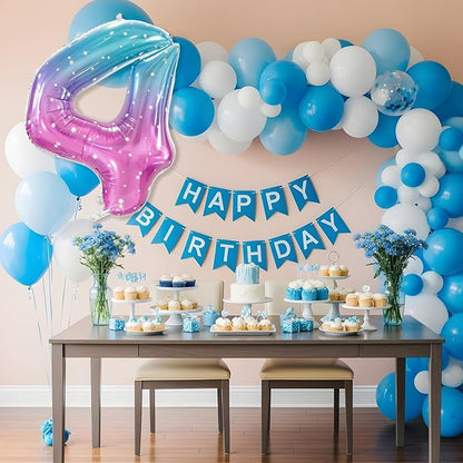 Number 4 Foil Balloon with Crown, 40-Inch Gradient | Gradient star print number - Image 3