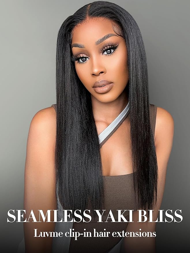 LUVME Seamless Clip in Hair Extensions Human Hair 135g 7pcs Yaki Straight Clip in Hair Extensions Human Hair 24 Inch Natual Black Extensions Clip ins Hair