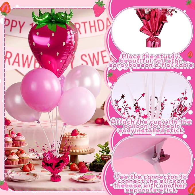 Civaner Rose Red Strawberry Party Balloons Stand Kit 6 Sets, Cute Colors - Image 5