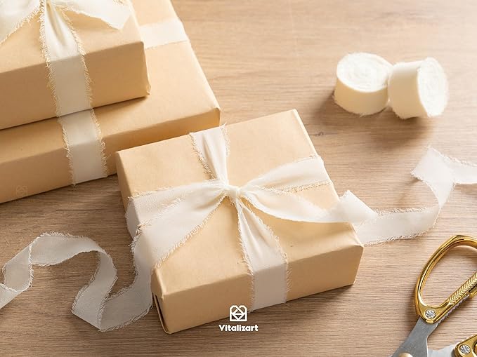 Vitalizart Ivory White Chiffon Silk Ribbon 1" x 21 Yd Fringe Fabric Package - Image 4