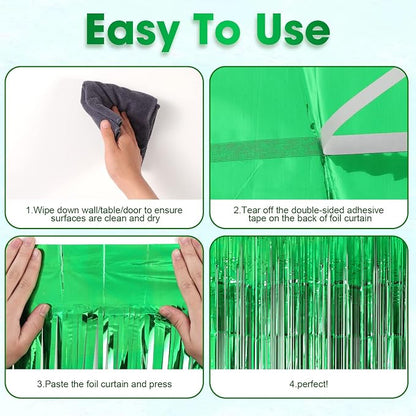 Voircoloria Green Foil Fringe Backdrop Curtains, 3 Pack | Tinsel Streamers - Image 4