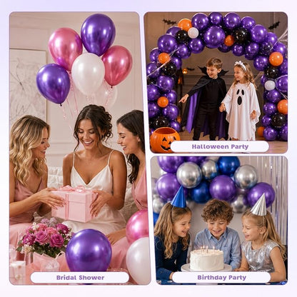 Metallic Purple Balloons, 12 Inch Chrome Purple Latex Party Balloon | 30 Pack - Image 4