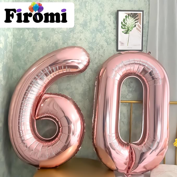 FIROMI 60 Foil Number Balloons Rose Gold 40-inch Big Mylar Balloon Numbers | - Image 4