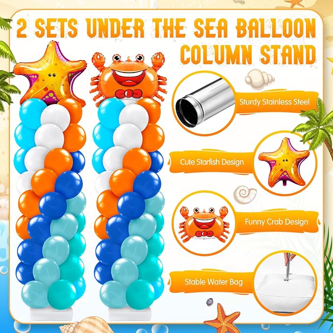 Kasyat 2 Sets Ocean Themed Balloon Column Stand Kit Blue Sea Balloon Arch - Image 2
