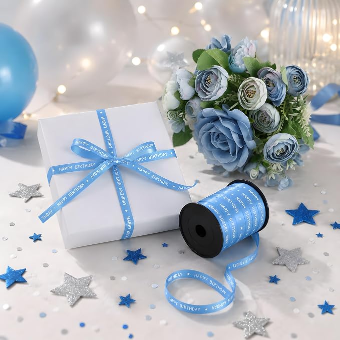 BEISHIDA 250 Yards Light Blue Happy Birthday Printed Crimped Curling Ribbon - Image 6