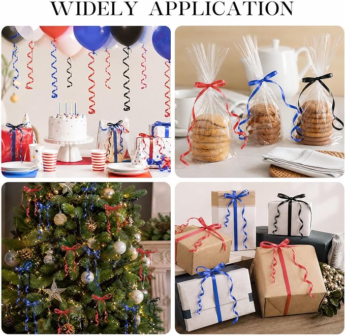 TONIFUL Red Black and Blue Curling Ribbon Balloon String Gift Wrapping | 300 - Image 5