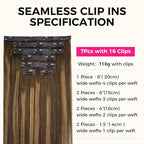 Lashey Seamless Clip in Hair Extensions Human Hair, 14 Inch 110g 7pcs Straight Balayage Chocolate Brown to Honey Blonde with Brown Root Highlight Clip in Hair Extensions for Women