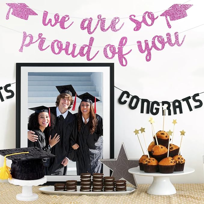 2026 Graduation Decorations Pre-Strung Blingbling We Are So Proud of You Banner - Image 6