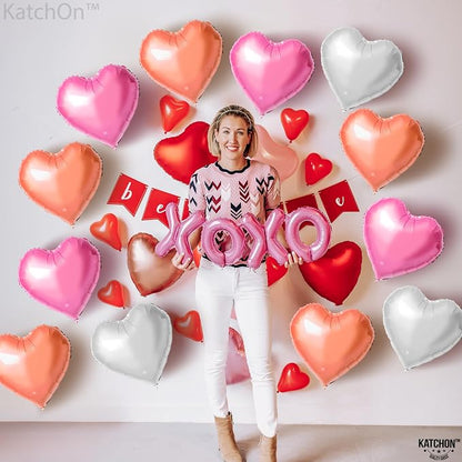 KatchOn White and Pink Heart Balloons 18 Inch, Heart Shaped Balloons - Image 9