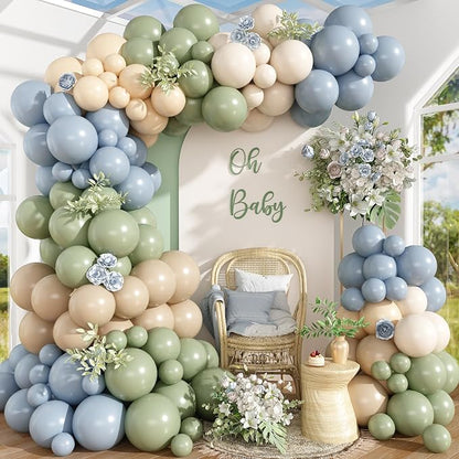 Dusty Blue Sage Green Balloon Garland Arch Kit, Double Stuffed Fog Blue Green by Paeyeq
