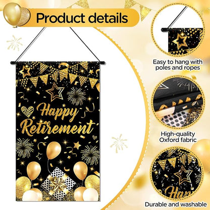 Black Gold Retirement Door Sign Decorations Happy Retirement Door Banner Small - Image 7