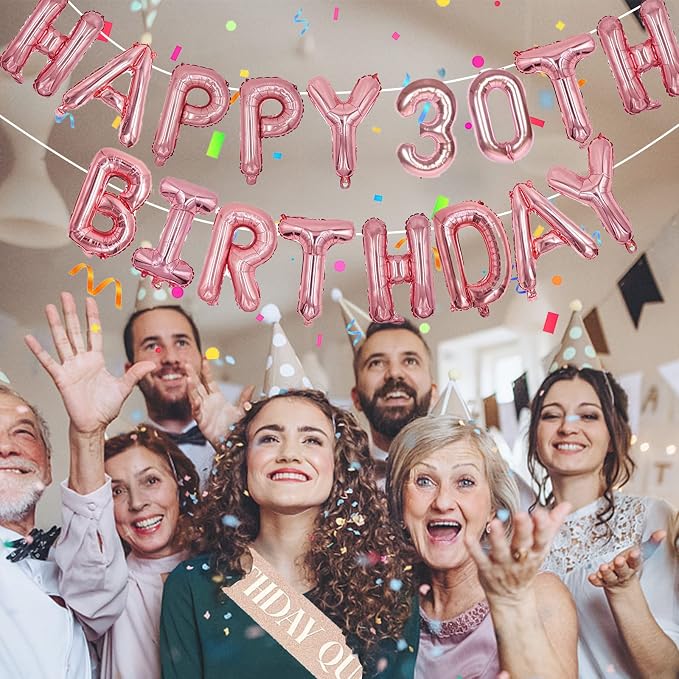 Rose Gold Happy Birthday Balloon Banner Set -16" Foil Letters Balloons | 76pcs - Image 6