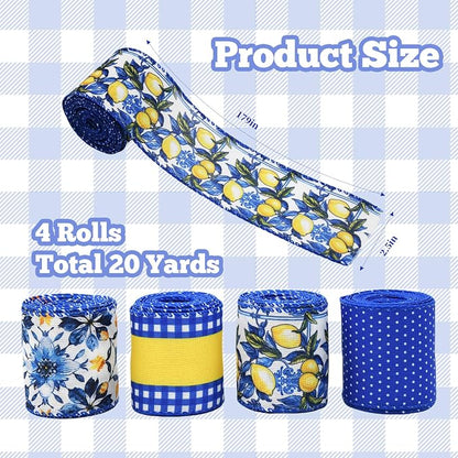 4 Rolls Lemon Wired Edge Ribbon - Image 3