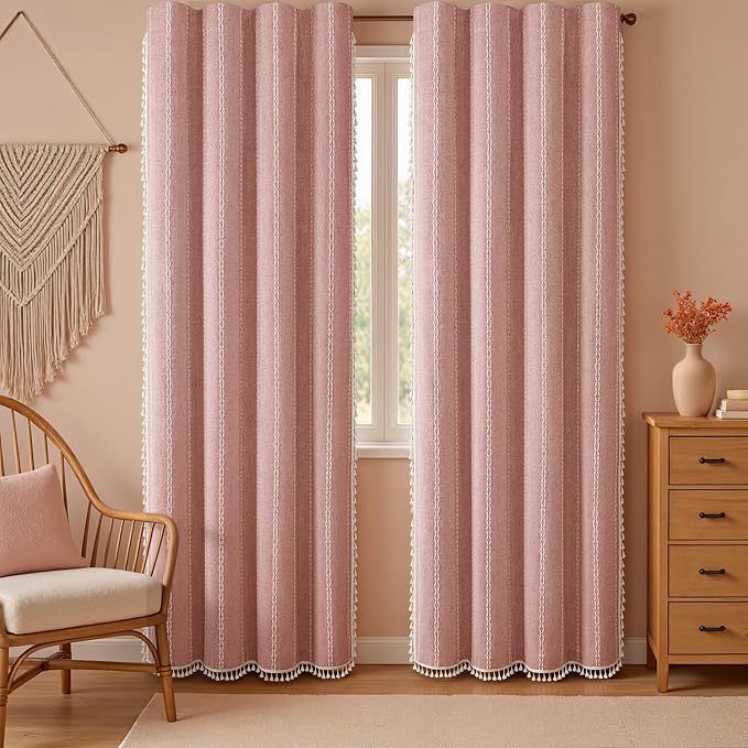 Coral 100% Boho Blackout Curtains 84 Inch 2 Panels - Image 2