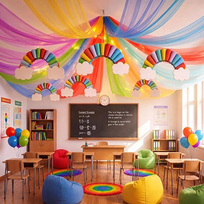 Fanfanwin 241 Pcs Rainbow Ceiling Decoration, 3D Hanging Rainbow Cloud Paper by Fanfanwin