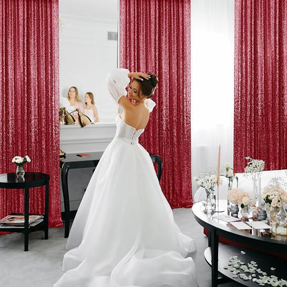 4×8FT-2PCS Burgundy Sequin Backdrop Curtains Panels, Photography Backdrop - Image 4