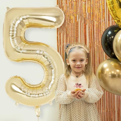 Champagne Gold Large Number 5 Balloon, 40 Inch Light Gold Foil Helium Number - Image 4