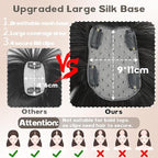 Hair Toppers for Women Real Human Hair-U Shape Toppers Hair Pieces for Women with Thinning Hairr 150% Density Silk Base Clip in Human Topper with Bangs for Daily Use(Brown Black-1B