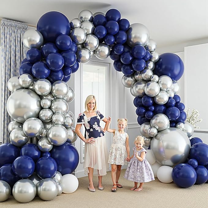 412Pcs Navy Blue and Silver Balloons Arch Garland Kit, 5 10 12 18 inch Navy - Image 5