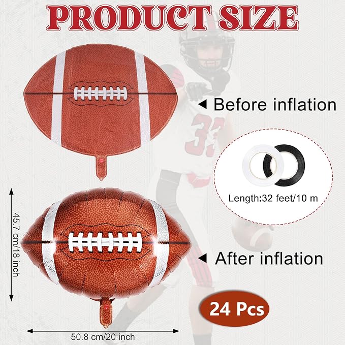 24 Pcs Football Balloons, 18 Inch Football Party Foil Balloons, Sports Mylar - Image 2