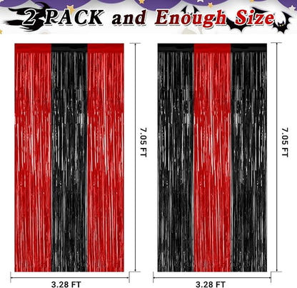 ZATAYE 2 Pack Black Red Halloween Foil Curtain Streamer Decorations | Black Red - Image 2