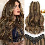 ALXNAN Long Wavy Hair Extensions for Women, Clip in Hair Extensions Clip Ins Soft Full Head Synthetic Hairpieces 20 Inch Balayage Chocolate Brown to Caramel Blonde