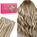WENNALIFE Seamless Clip In Hair Extensions Human Hair, 24 Inch 160g 7pcs Ash Brown with Platinum Blonde Highlights Invisible Natural PU Weft Straight Extensiones De Cabello Hmano