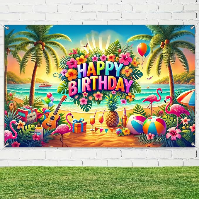 BlissYard Tropical Flamingo Polyester Birthday Banner 71x43 Inch Decor | - Image 4