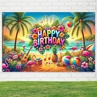 BlissYard Tropical Flamingo Polyester Birthday Banner 71x43 Inch Decor | - Image 4