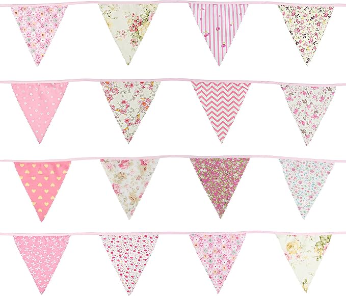 G2PLUS 39Ft Triangle Bunting Banner, Reusable Cotton Triangle Flags Party - Image 4