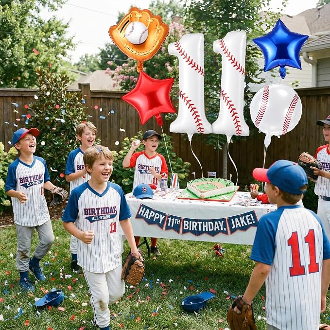 Jenaai Number 11 Baseball Balloons White Red and Blue Baseball Glove Balloons - Image 7