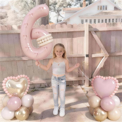 40 Inch Number 6 Balloon Pink, Dusty Blush Pink Gold White Sand Apricot Latex - Image 7